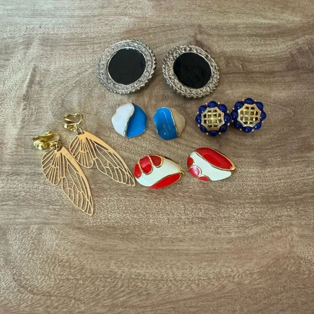 Clip On Lot Various Materials Shape Size Color 90s 90s Vintage Dress Up 5 Pairs